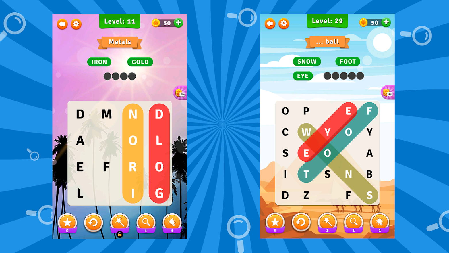 Bright grid with highlighted word